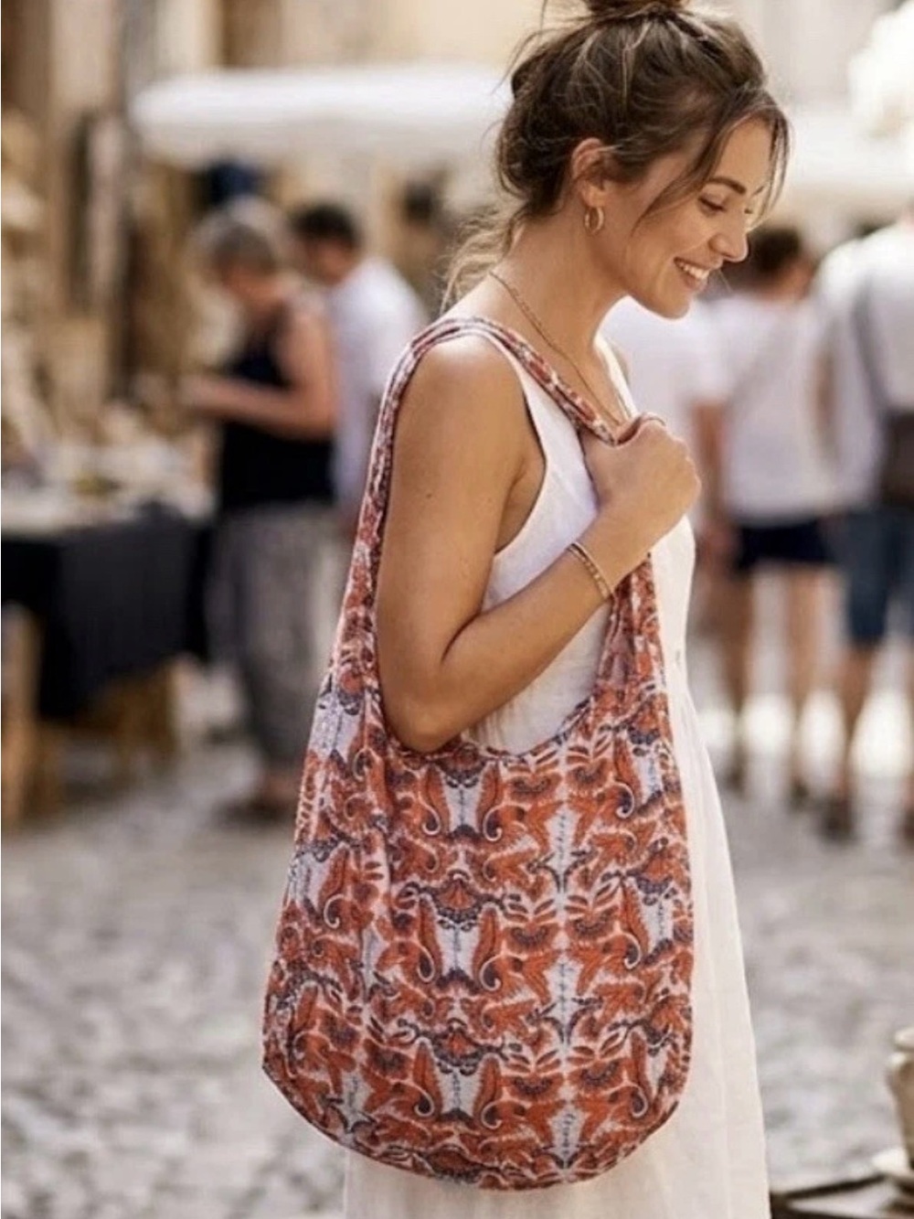 FREE PEOPLE Boho Printed Slouch Tote Bag